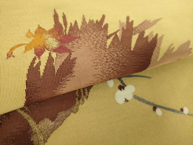 平和屋着物●爪掻き本綴れ　八寸名古屋帯　枝梅　楓　金糸　正絹　逸品　DABA1342ps 平和屋着物○爪掻き本綴れ 八寸名古屋帯 枝梅 楓 金糸