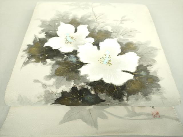 平和屋着物●爪掻き本綴れ　八寸名古屋帯　作家物　手描き　草花文　金彩　正絹　逸品　DABA1350ps 平和屋着物○爪掻き本綴れ 八寸名古屋帯 作家物 手描き 草花