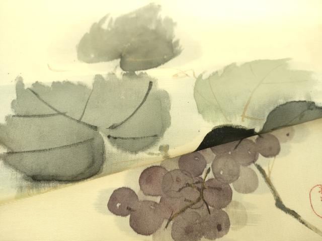 【名古屋帯】作家物 蔦の葉に実模様　塩瀬 白地 正絹 アンティーク 他まとめ 名古屋帯】作家物 蔦の葉に実模様 塩瀬 白地 正絹 アンティーク 他まとめ