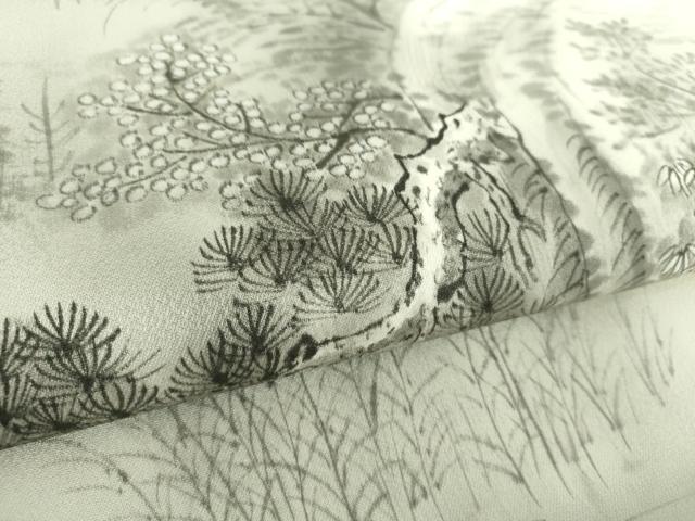 平和屋着物○九寸名古屋帯 手描き 風景花文 滝 正絹 逸品 未