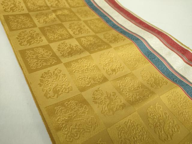 平和屋着物●本場筑前博多織　八寸名古屋帯　名物裂　花兎間道　正絹　逸品　DABA1365ps 平和屋着物○本場筑前博多織 八寸名古屋帯 名物裂 花兎間