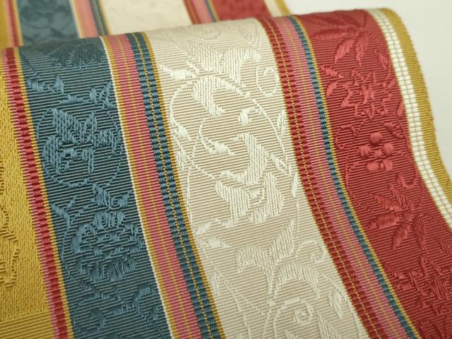 平和屋着物●本場筑前博多織　八寸名古屋帯　名物裂　花兎間道　正絹　逸品　DABA1365ps 平和屋着物□極上 本場筑前博多織 八寸名古屋帯 花唐草間道 逸品