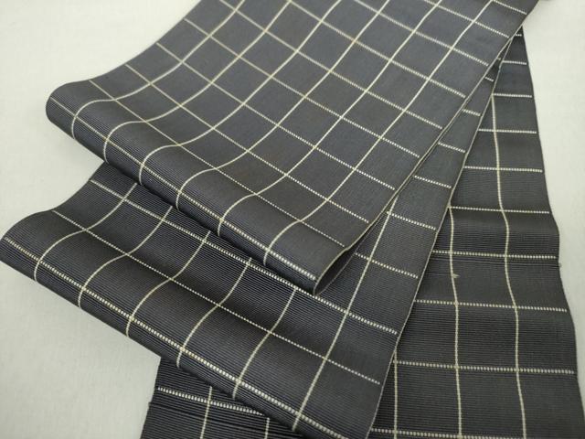 平和屋着物●本場筑前博多織　半幅帯　格子　正絹　逸品　DABA1366ps 平和屋着物○本場筑前博多織 半幅帯 格子 正絹 逸品 DABA1366ps