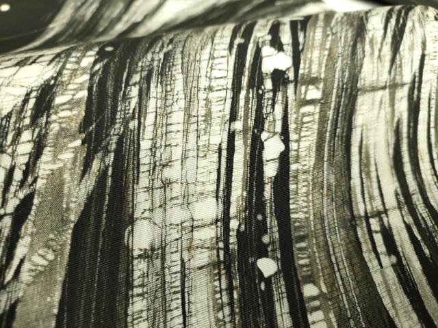 平和屋着物○塩瀬 九寸名古屋帯 作家物 ろうけつ染め 抽象文様 黒地 正絹