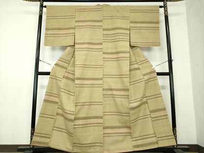 平和屋着物●上質な紬　横段文　正絹　逸品　未使用　DABA1401ps