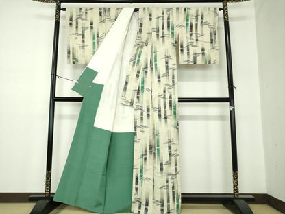 平和屋着物●上質な紬　笹竹文　松坂屋扱い　正絹　逸品　DABA1407ps