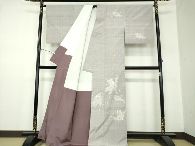 平和屋着物○小千谷紬 訪問着 唐子 草花文 正絹 逸品 DABA1412ps