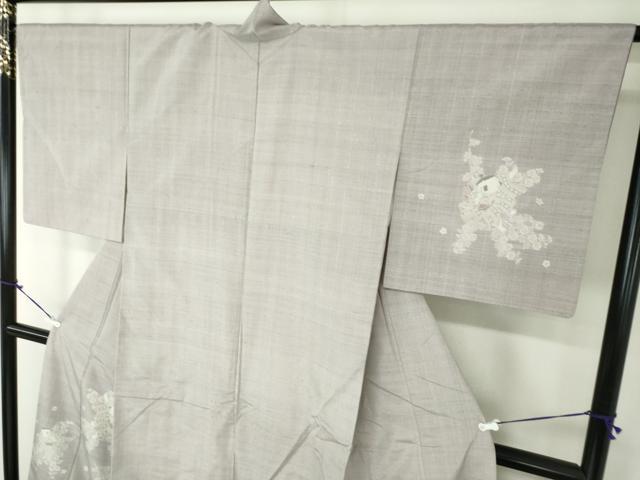 平和屋着物○小千谷紬 訪問着 唐子 草花文 正絹 逸品 DABA1412ps