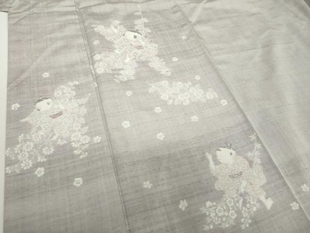 平和屋着物○小千谷紬 訪問着 唐子 草花文 正絹 逸品 DABA1412ps