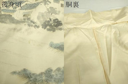 平和屋着物●訪問着　紬地　作家物　手描き　風景文　正絹　逸品　DABA1416ps