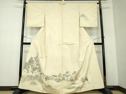 平和屋着物●訪問着　紬地　作家物　手描き　風景文　正絹　逸品　DABA1416ps