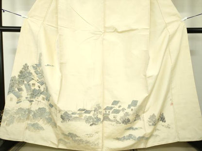 平和屋着物●訪問着　紬地　作家物　手描き　風景文　正絹　逸品　DABA1416ps
