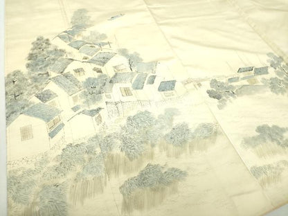 平和屋着物●訪問着　紬地　作家物　手描き　風景文　正絹　逸品　DABA1416ps