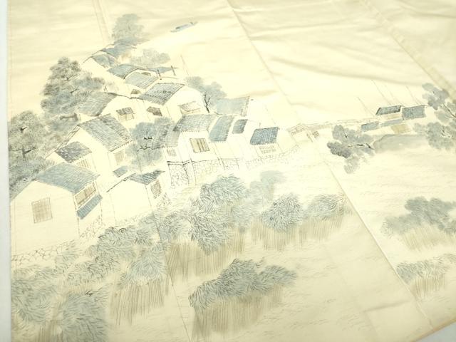 平和屋着物●訪問着　紬地　作家物　手描き　風景文　正絹　逸品　DABA1416ps