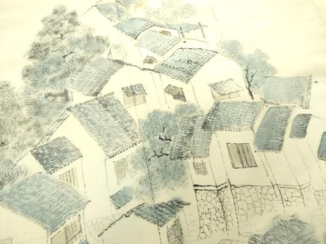 平和屋着物●訪問着　紬地　作家物　手描き　風景文　正絹　逸品　DABA1416ps