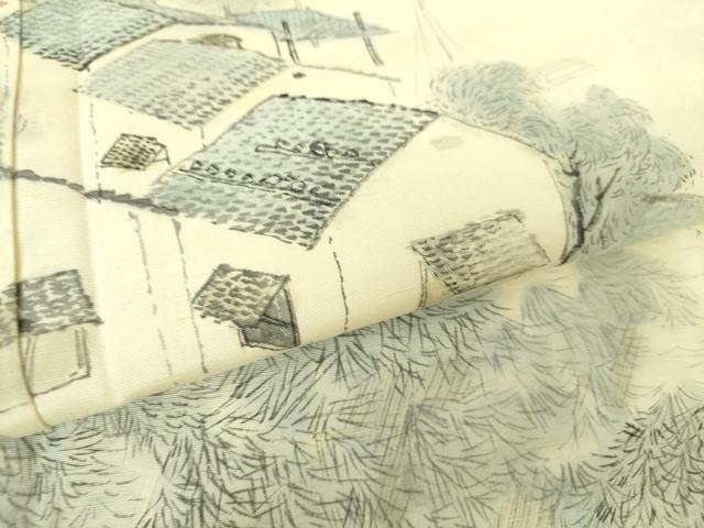 平和屋着物●訪問着　紬地　作家物　手描き　風景文　正絹　逸品　DABA1416ps