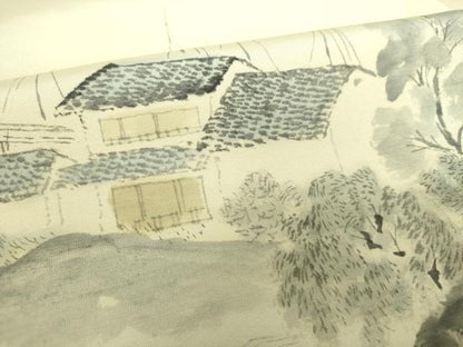平和屋着物●訪問着　紬地　作家物　手描き　風景文　正絹　逸品　DABA1416ps