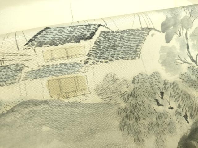平和屋着物●訪問着　紬地　作家物　手描き　風景文　正絹　逸品　DABA1416ps