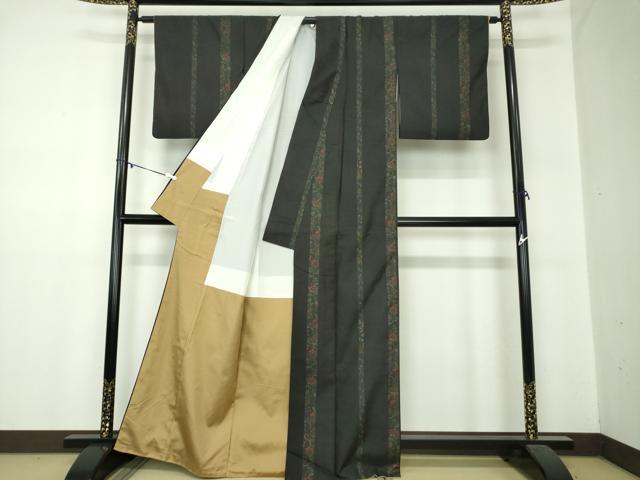 平和屋着物●本場大島紬　泥染　更紗花文　関絹特製　反端付き　正絹　逸品　DABA1423ps