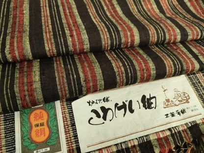 平和屋着物●こうげい紬　炉ばた織　工芸手織　間道　証紙付き　正絹　逸品　未使用　DABA1425ps