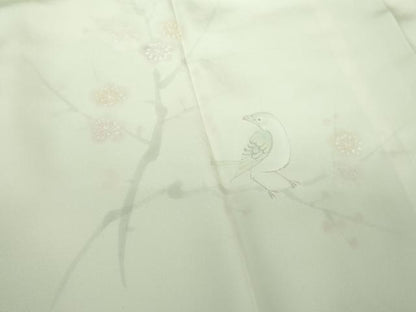 平和屋着物●上質な長襦袢　袷　手描き　休み鳥　枝梅　暈し染め　正絹　逸品　DABA1436ps