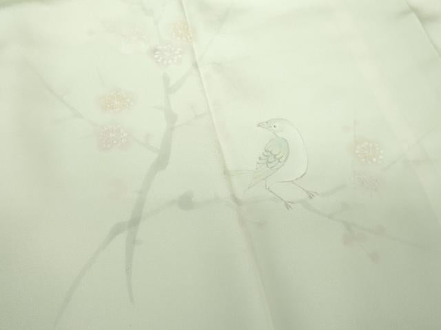 平和屋着物●上質な長襦袢　袷　手描き　休み鳥　枝梅　暈し染め　正絹　逸品　DABA1436ps