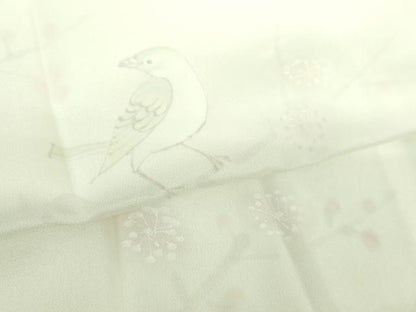 平和屋着物●上質な長襦袢　袷　手描き　休み鳥　枝梅　暈し染め　正絹　逸品　DABA1436ps