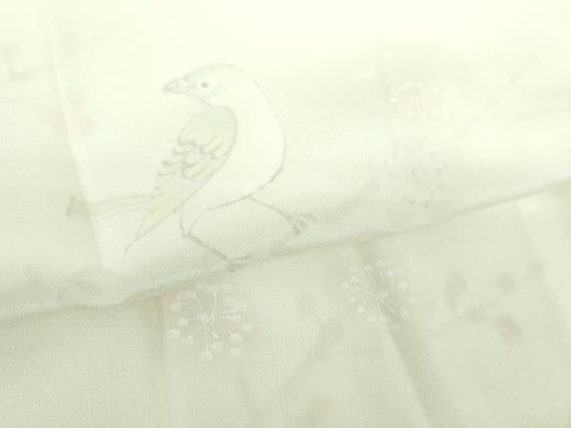 平和屋着物●上質な長襦袢　袷　手描き　休み鳥　枝梅　暈し染め　正絹　逸品　DABA1436ps