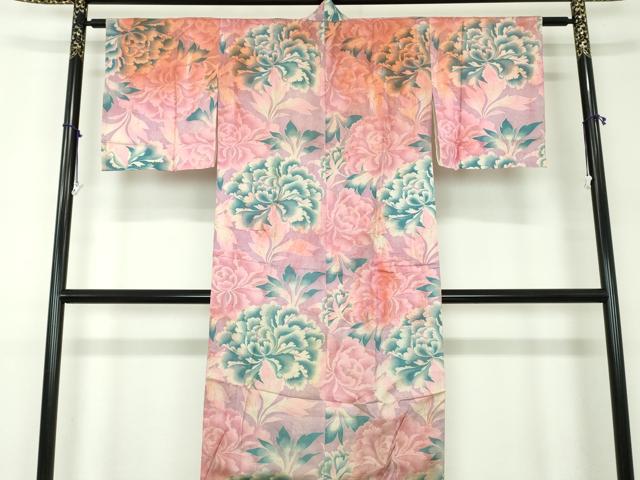 平和屋着物●アンティーク　大正ロマン　長襦袢　袷　牡丹文　正絹　逸品　DABA1441ps 平和屋着物○アンティーク 大正ロマン 長襦袢 袷 牡丹文 正絹 逸品
