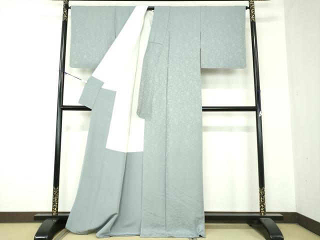 平和屋着物○上質な色無地花唐草地紋 藍鼠色 正絹 逸品