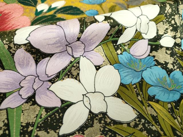 平和屋着物●豪華振袖　駒刺繍　舞蝶花文　暈し染め　金彩　正絹　逸品　DABA1475ps 平和屋着物○豪華振袖 駒刺繍 舞蝶花文 暈し染め 金彩