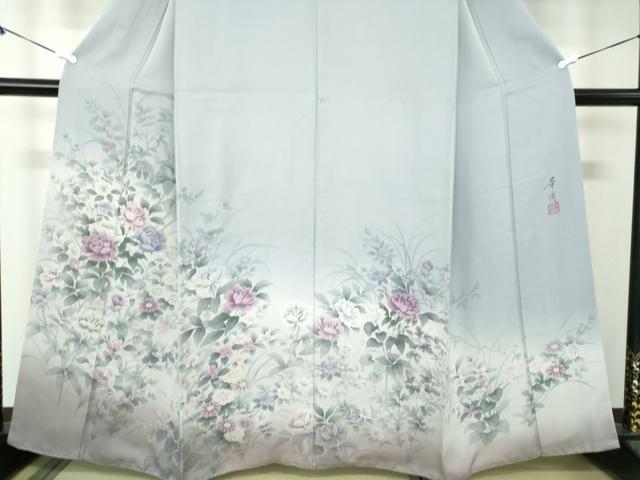 平和屋着物○巨匠 前田華清 手描き 訪問着 草花文 暈し染め