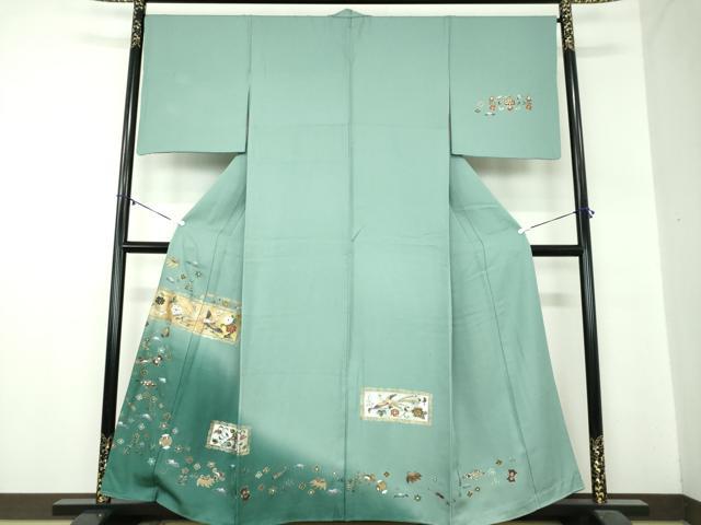 平和屋着物●訪問着　宝尽くし　更紗鳳凰花文　暈し染め　金銀彩　正絹　逸品　DABA1480ps 平和屋着物○訪問着 宝尽くし 更紗鳳凰花文 暈し染め 金銀彩