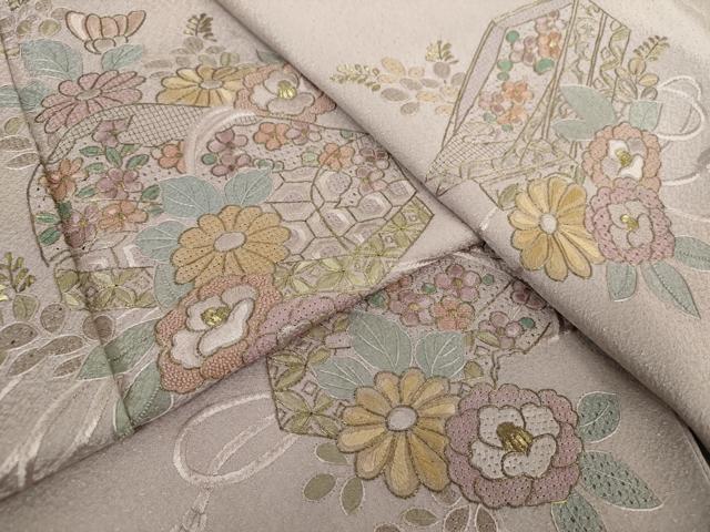 平和屋着物●中国三大刺繍　スワトウ相良刺繍　汕頭相良刺繍　総刺繍　訪問着　花文箱　金糸　正絹　逸品　DABA1481ps
