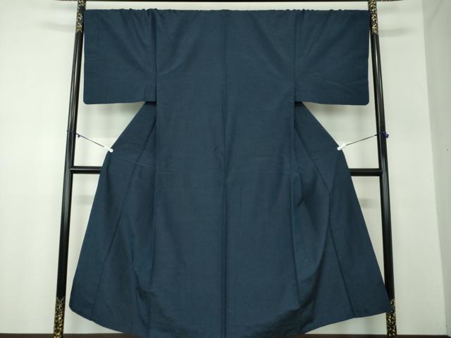 平和屋着物●男性　紬　アンサンブル　長羽織　色無地　濃紺地　正絹　逸品　DABA1493ps