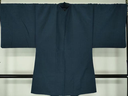 平和屋着物●男性　紬　アンサンブル　長羽織　色無地　濃紺地　正絹　逸品　DABA1493ps