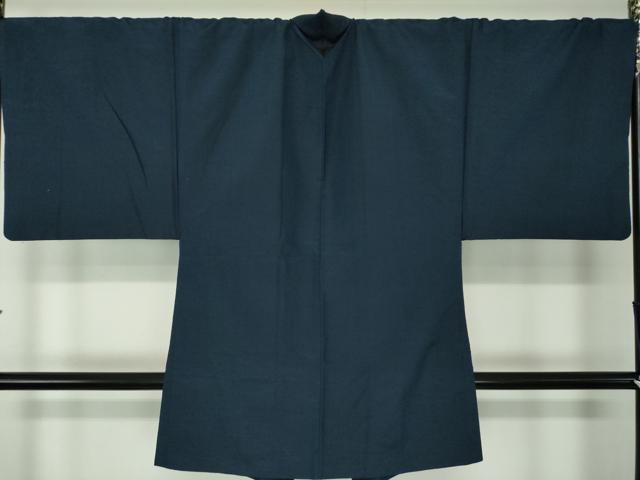平和屋着物●男性　紬　アンサンブル　長羽織　色無地　濃紺地　正絹　逸品　DABA1493ps