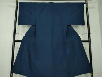 平和屋着物●男性　紬　アンサンブル　色無地　紺地　正絹　逸品　DABA1498ps