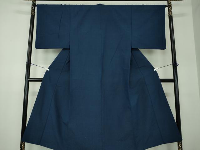 平和屋着物●男性　紬　アンサンブル　色無地　紺地　正絹　逸品　DABA1498ps
