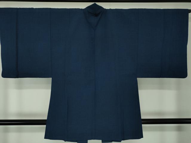 平和屋着物●男性　紬　アンサンブル　色無地　紺地　正絹　逸品　DABA1498ps