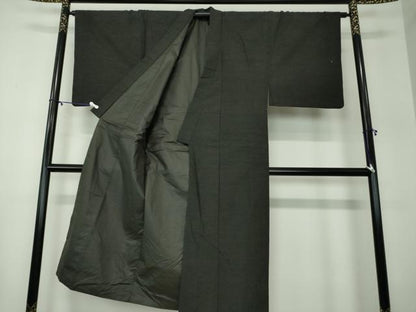 平和屋着物●男性　紬　アンサンブル　長羽織　焦げ茶色　正絹　逸品　DABA1499ps