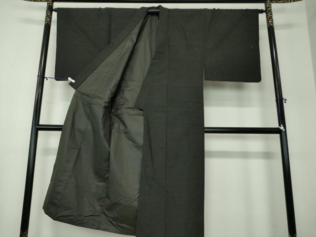 平和屋着物●男性　紬　アンサンブル　長羽織　焦げ茶色　正絹　逸品　DABA1499ps