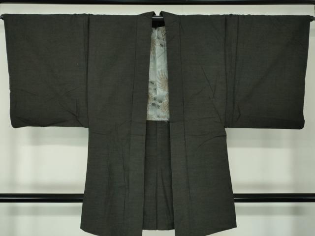 平和屋着物●男性　紬　アンサンブル　長羽織　焦げ茶色　正絹　逸品　DABA1499ps