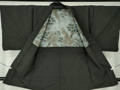 平和屋着物●男性　紬　アンサンブル　長羽織　焦げ茶色　正絹　逸品　DABA1499ps