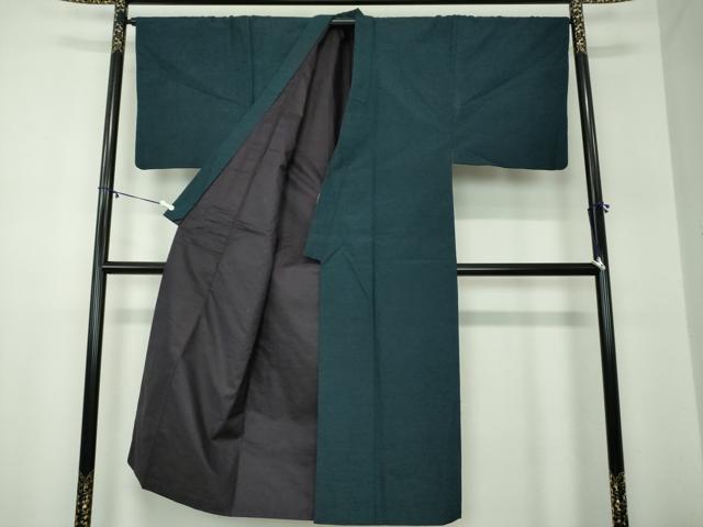 平和屋着物●男性 髭紬 アンサンブル 濃紺地 正絹 逸品 DABA1500ps