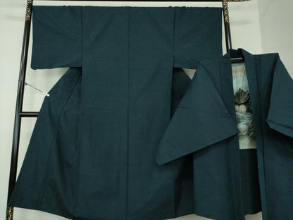 平和屋着物●男性 髭紬 アンサンブル 濃紺地 正絹 逸品 DABA1500ps
