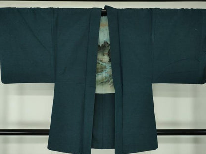 平和屋着物●男性 髭紬 アンサンブル 濃紺地 正絹 逸品 DABA1500ps