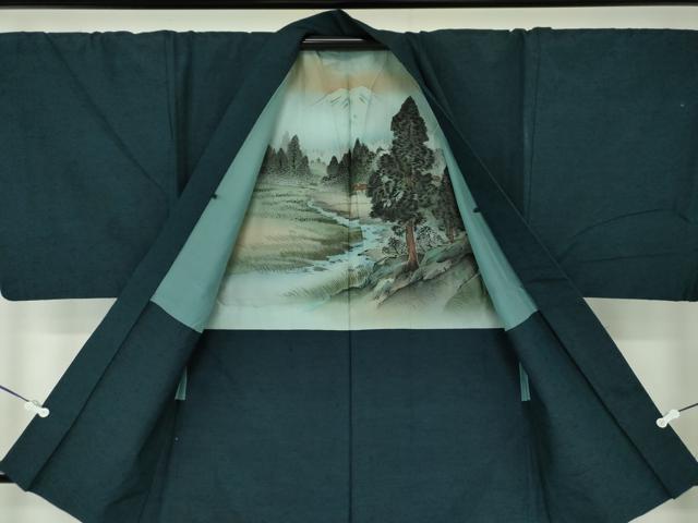 平和屋着物●男性 髭紬 アンサンブル 濃紺地 正絹 逸品 DABA1500ps