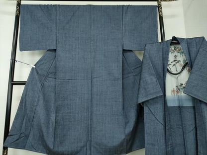 平和屋着物●男性 紬 アンサンブル 長羽織 霞文 正絹 逸品 未使用 DABA1502ps