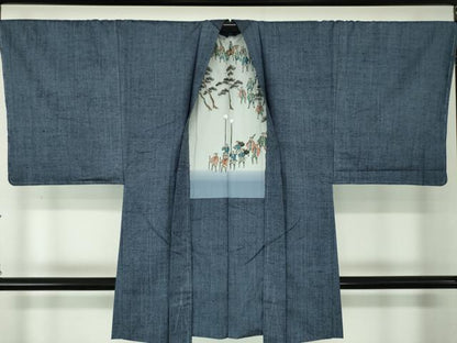 平和屋着物●男性 紬 アンサンブル 長羽織 霞文 正絹 逸品 未使用 DABA1502ps